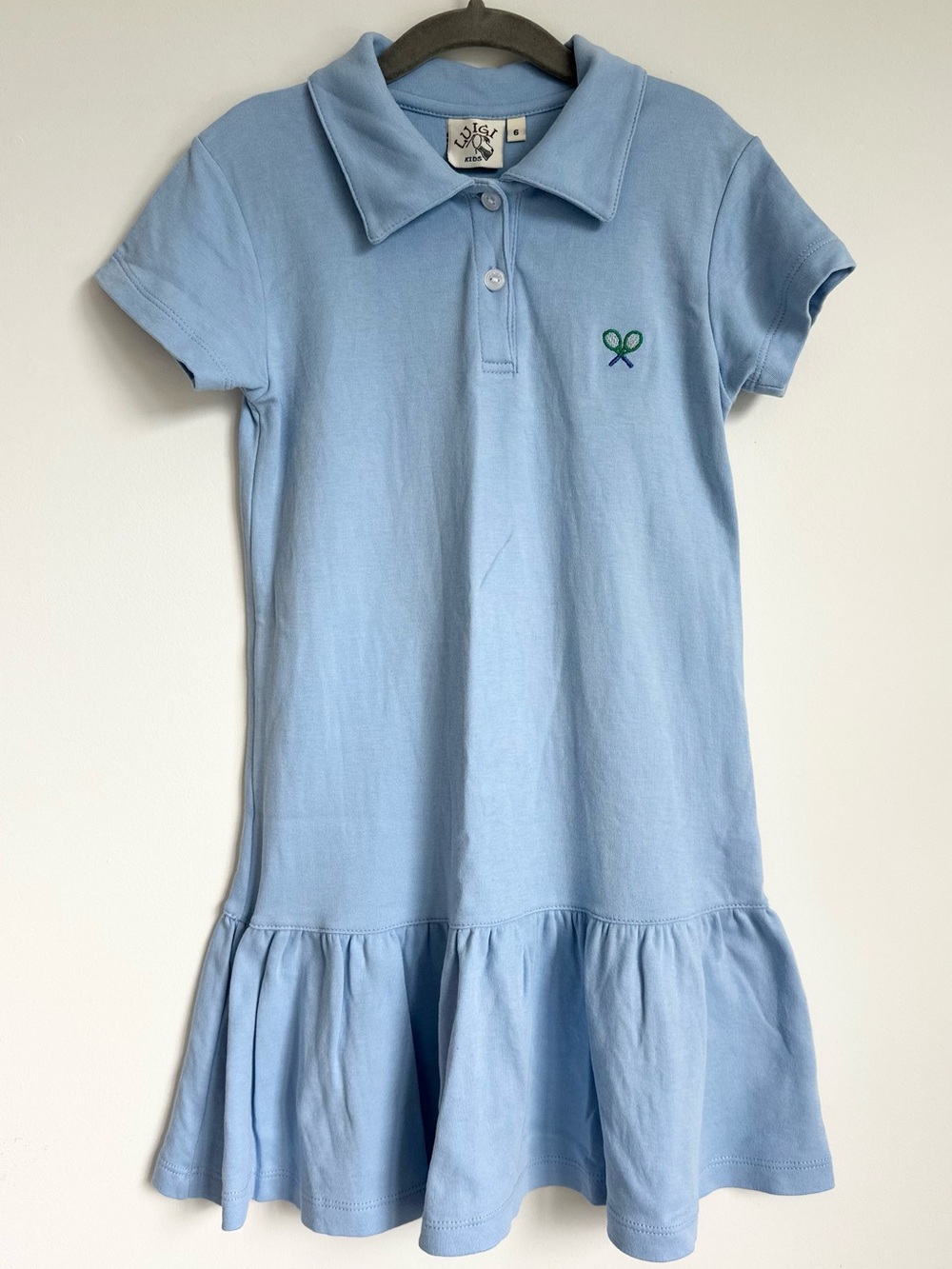 Brand New w Tags! LUIGI Girls Light Blue Polo Dress w Tennis Embroidery Size 6